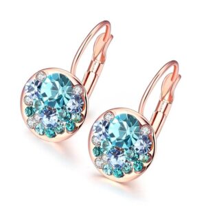 A5 Grade Crystal Radiant 18K Rose Gold Clip-On Earrings for Women & Girls (Blue)