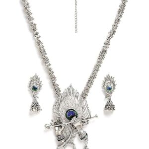 Latest Stylish Design Fancy Traditional Oxidised Silver Necklace Jewellery Set for Women
