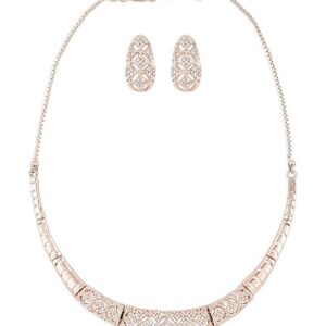 Rose Gold Cubic Zirconia Party Bling Necklace & Earring Set