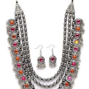 Latest Stylish Fancy Oxidised Silver Tribal Necklace Jewellery Set for Women