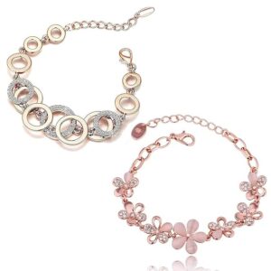 Gold Plated Combo of 2 Bracelet for Women and Girls (Rose Gold)
