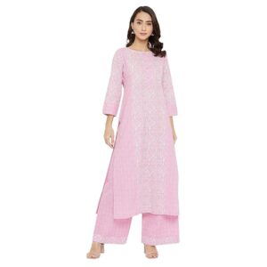 Women's Cotton Pink & white Floral Printed Kurta with Palazzo